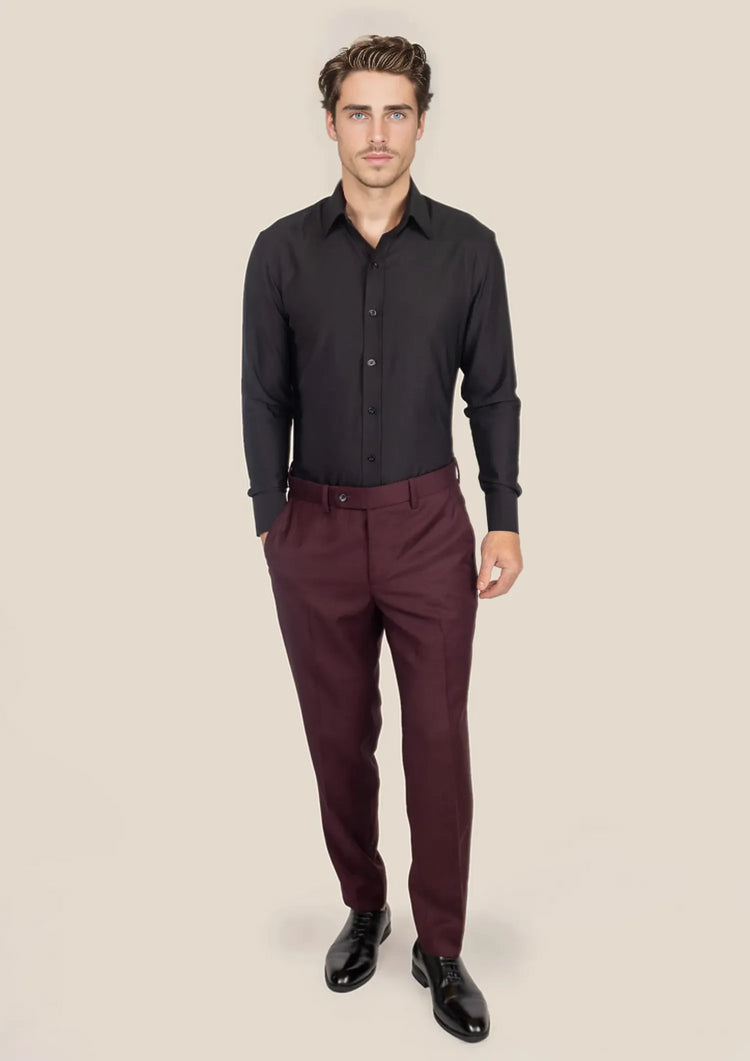 Deep Burgundy Birdseye Pants - SARTORO