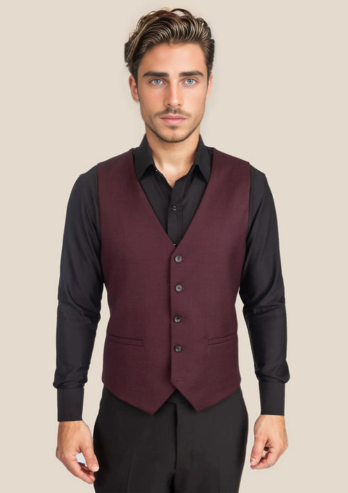 Deep Burgundy Birdseye Vest - SARTORO