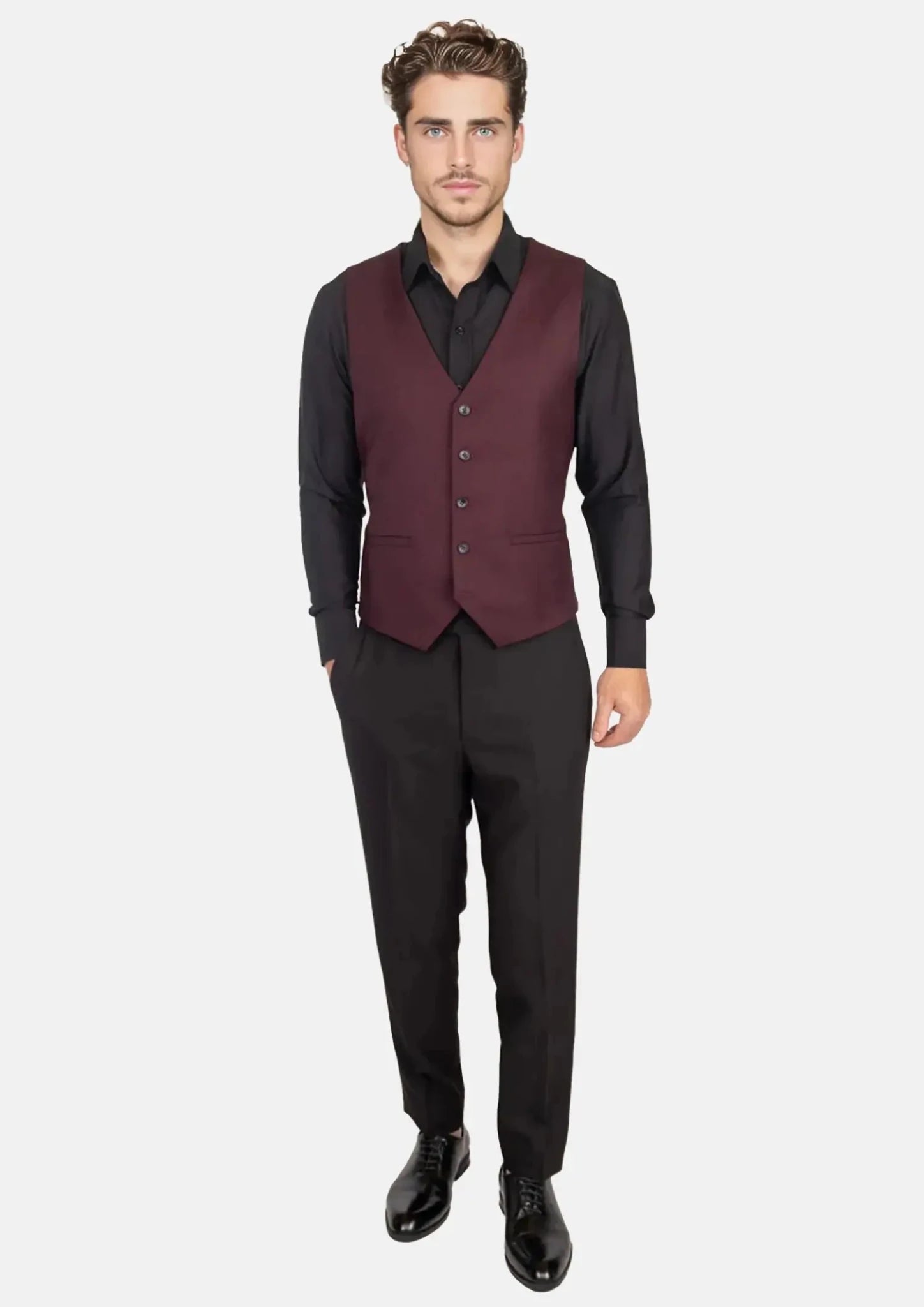 Deep Burgundy Birdseye Vest - SARTORO51