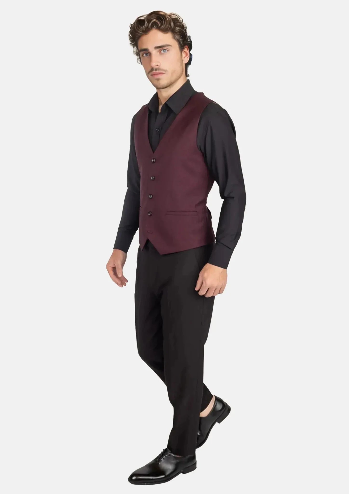 Deep Burgundy Birdseye Vest - SARTORO470