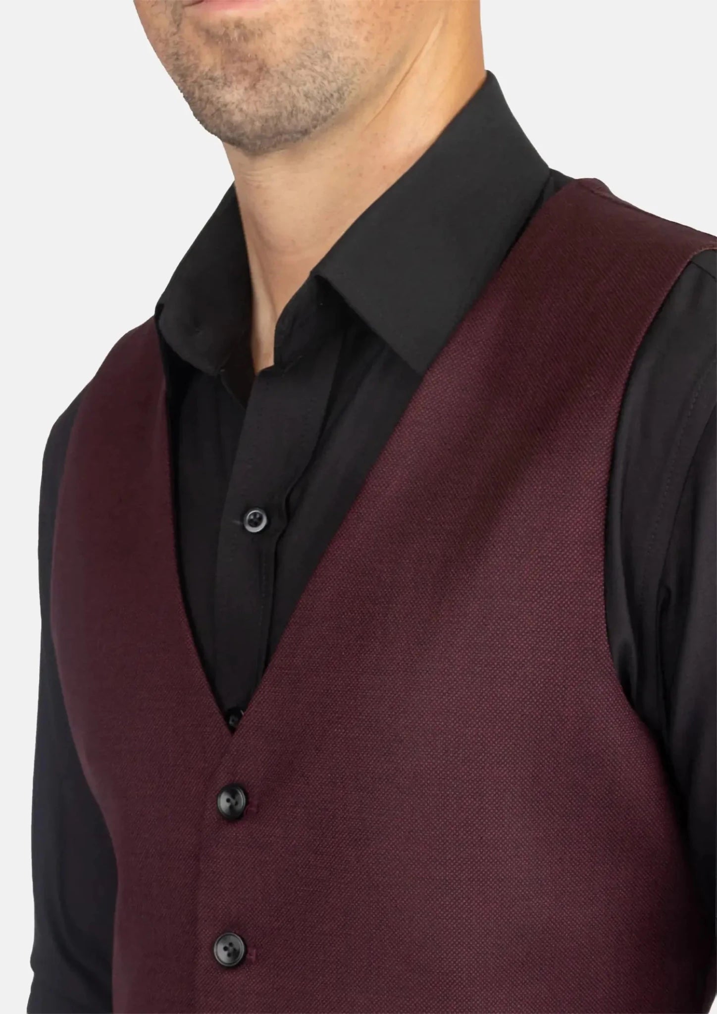 Deep Burgundy Birdseye Vest - SARTORO858