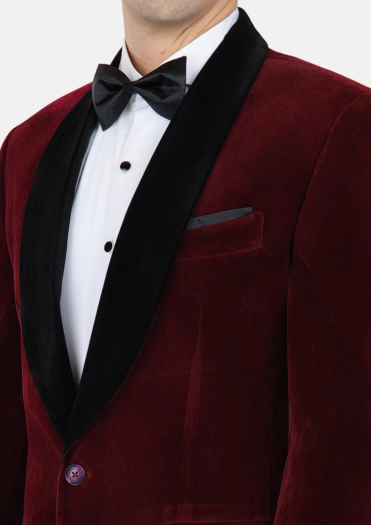 Deep Burgundy Velvet Tuxedo Jacket - SARTORO559