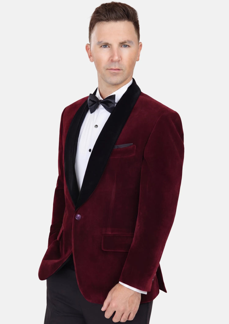 Deep Burgundy Velvet Tuxedo Jacket - SARTORO861