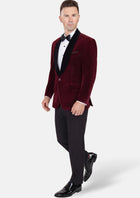 Deep Burgundy Velvet Tuxedo Jacket - SARTORO503
