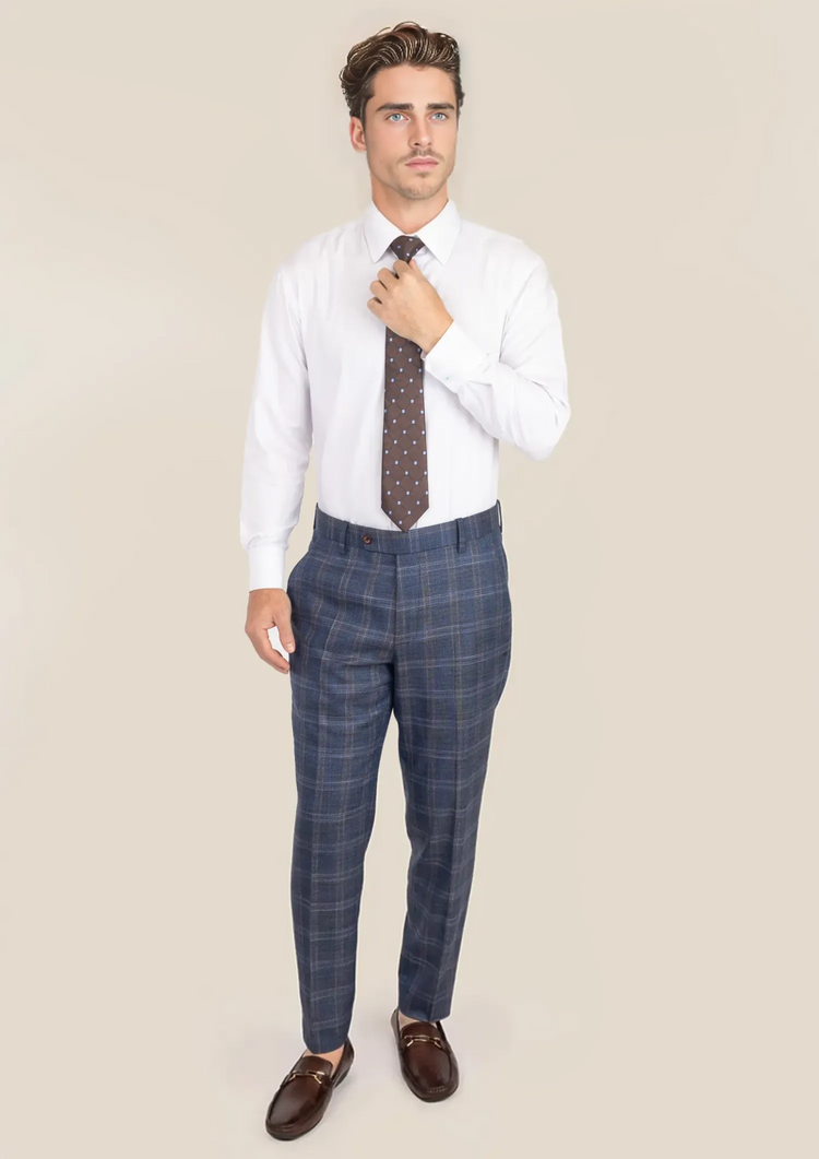 Deep Cobalt Blue Plaid Pants - SARTORO