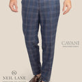 Deep Cobalt Blue Plaid Pants - SARTORO