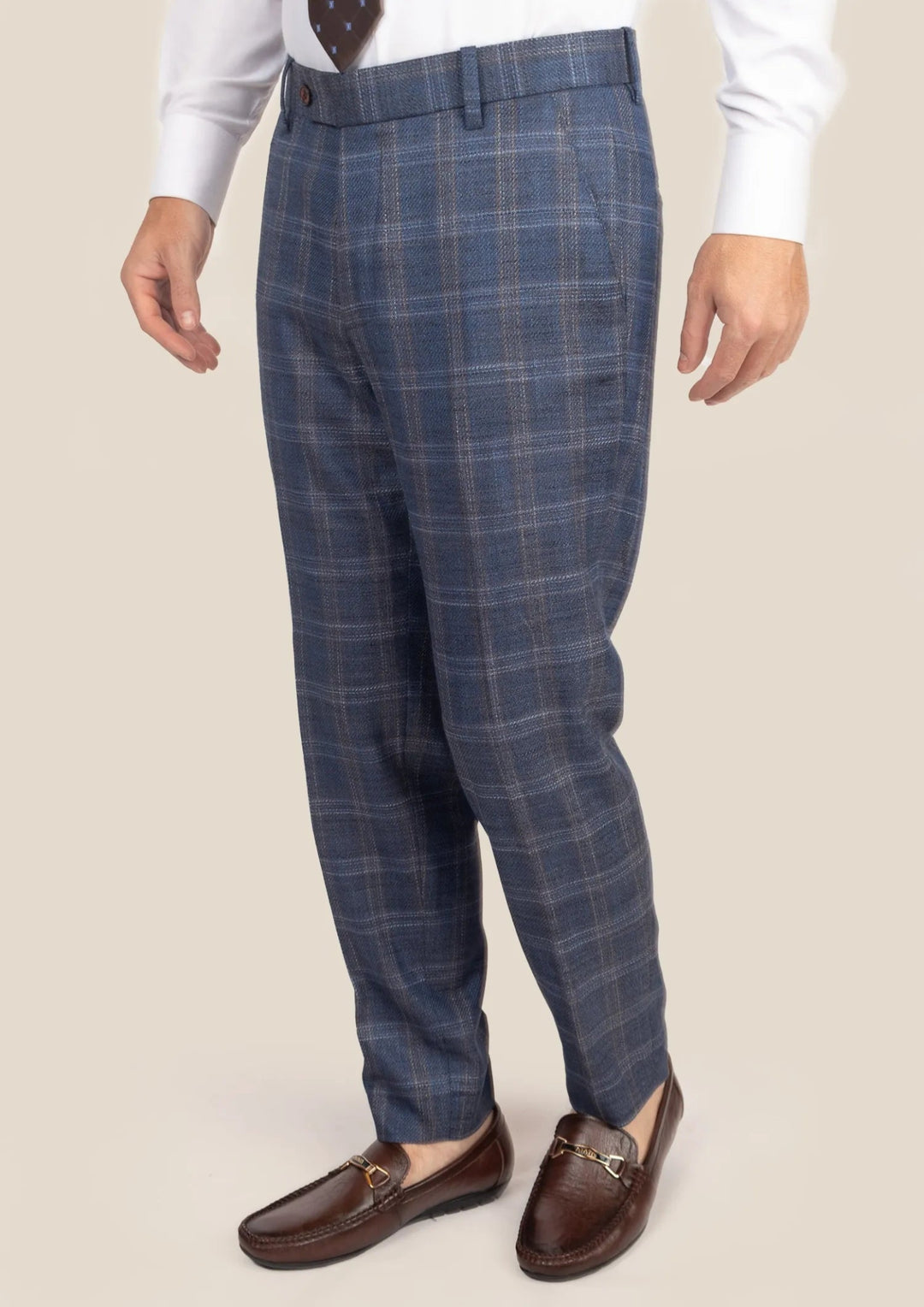 Deep Cobalt Blue Plaid Pants - SARTORO