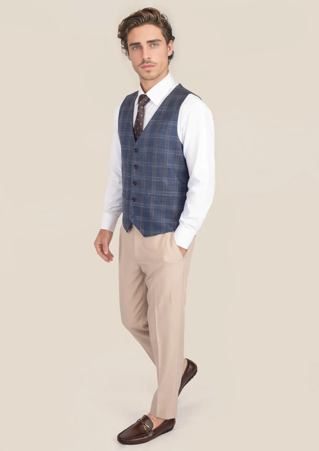 Deep Cobalt Blue Plaid Vest - SARTORO