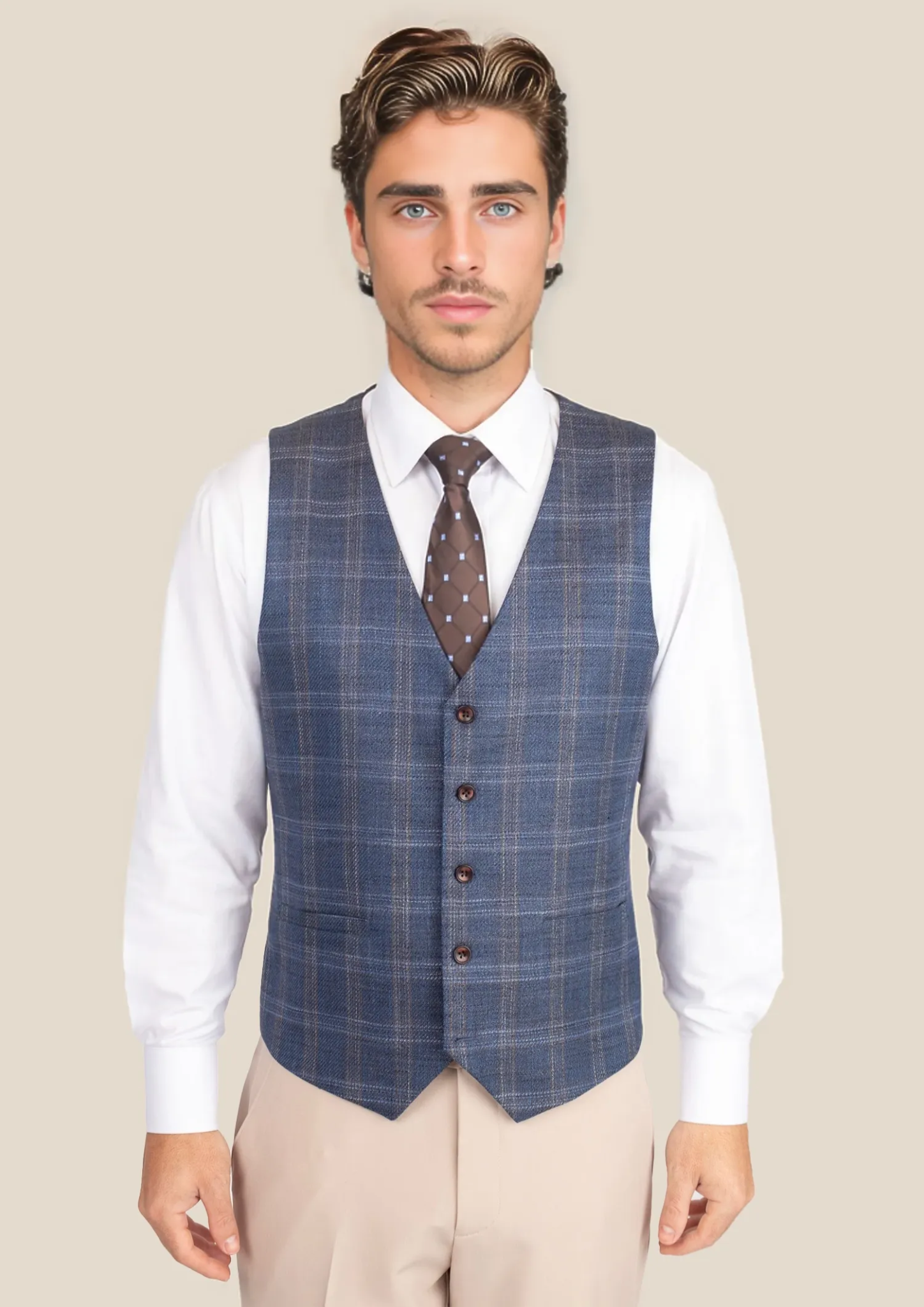 Deep Cobalt Blue Plaid Vest - SARTORO