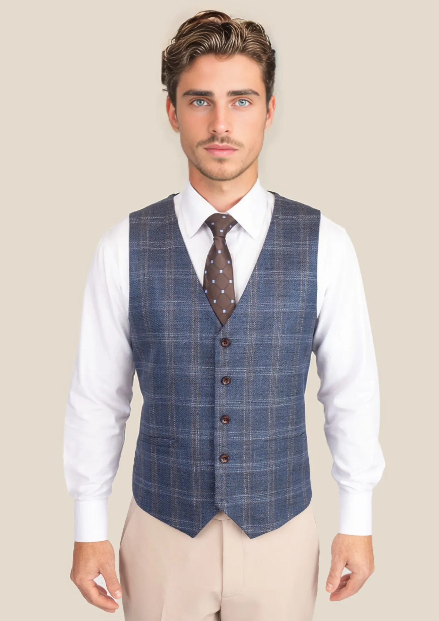 Deep Cobalt Blue Plaid Vest | SARTORO