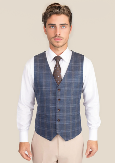 Deep Cobalt Blue Plaid Vest - SARTORO