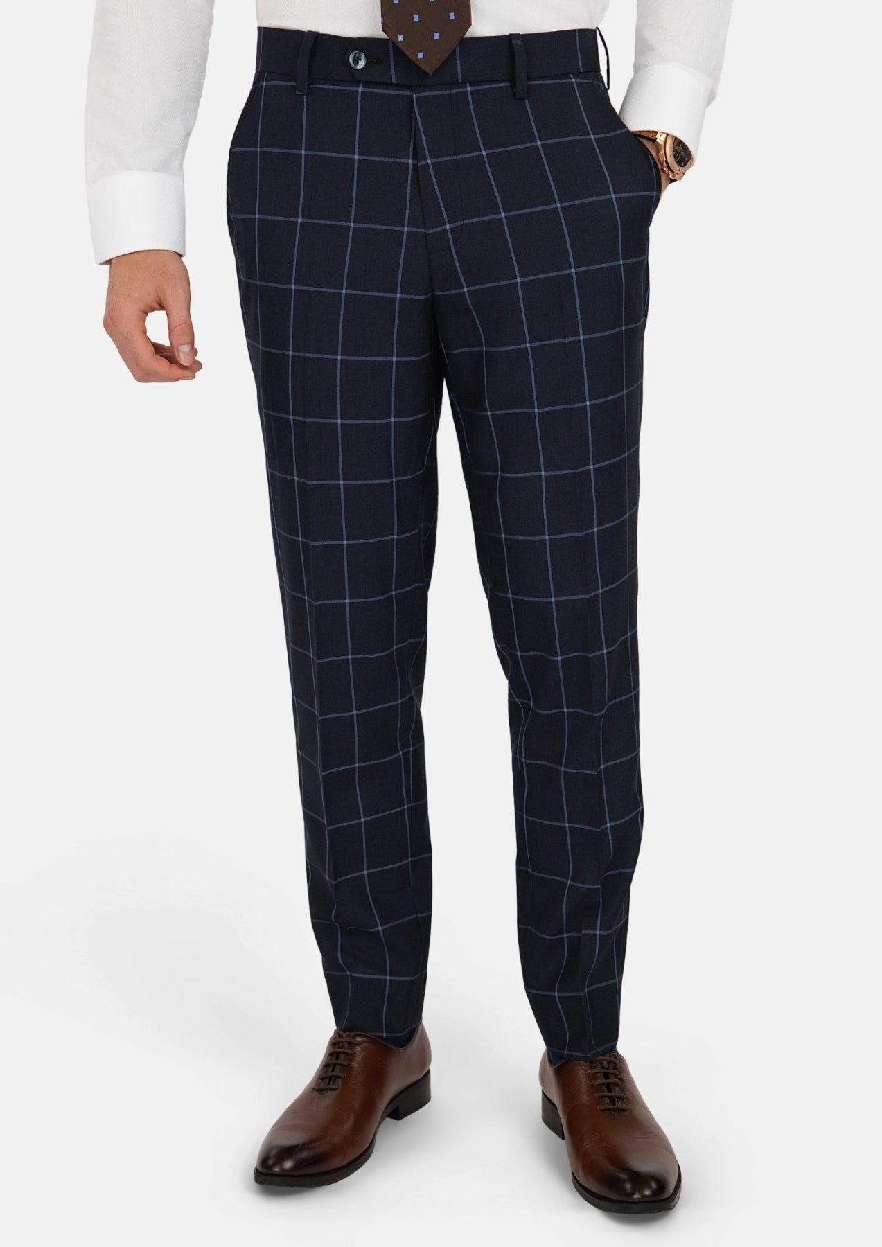 Deep Navy Windowpane Pants - SARTORO