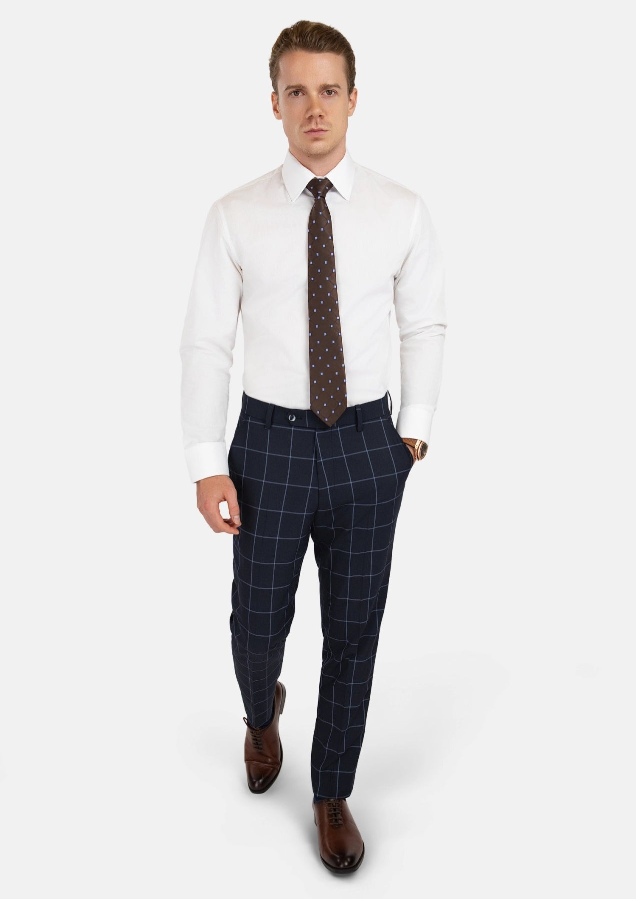 Deep Navy Windowpane Pants - SARTORO