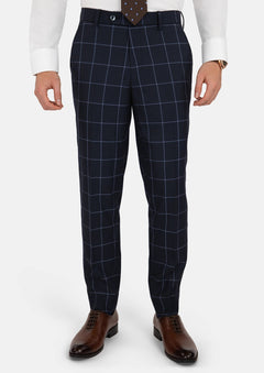 Deep Navy Windowpane Pants - SARTORO