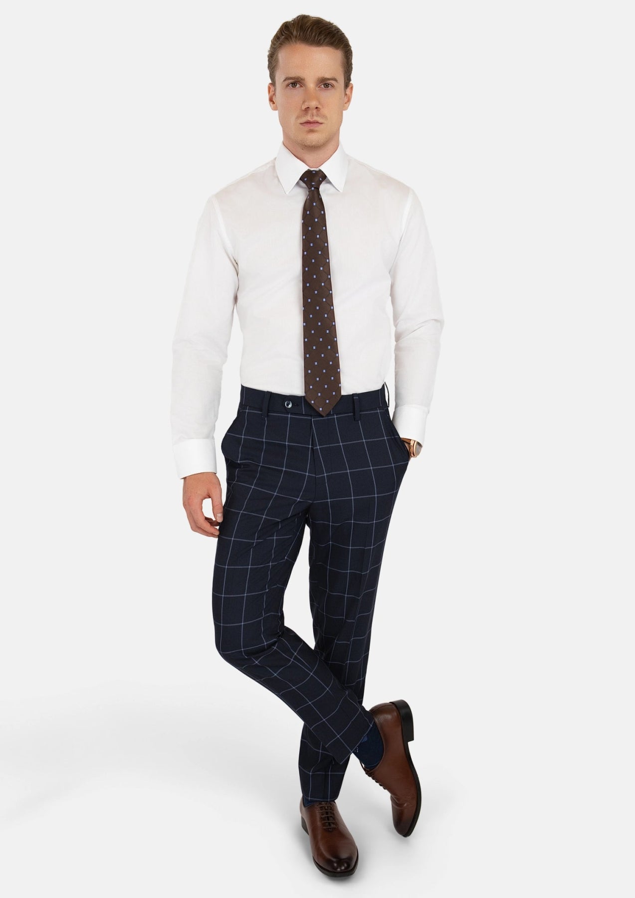 Deep Navy Windowpane Pants - SARTORO