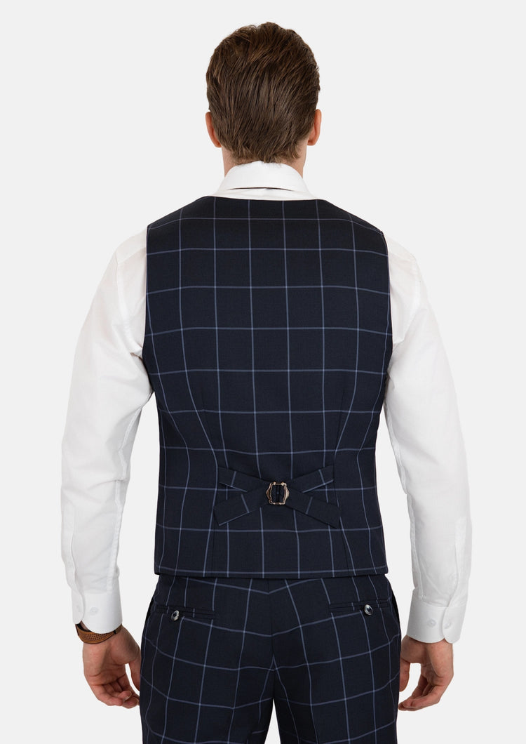 Deep Navy Windowpane Vest - SARTORO851
