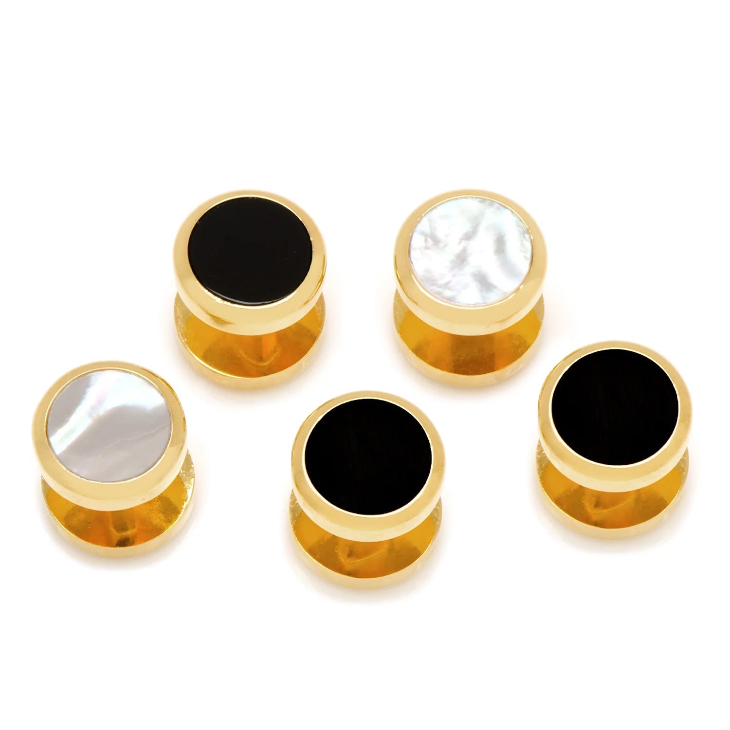 Double Sided Gold Onyx and Mother of Pearl Round 5-Studs403