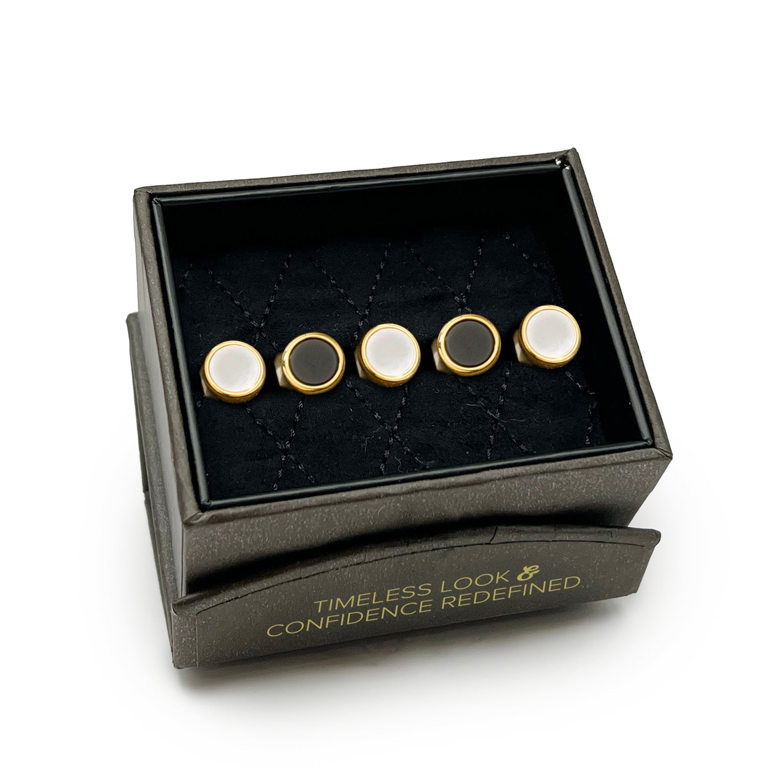 Double Sided Gold Onyx and Mother of Pearl Round 5-Studs - SARTORO522