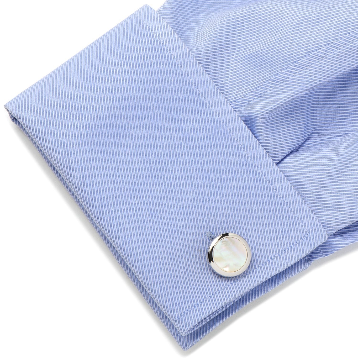 Double Sided Mother of Pearl Round Beveled Cufflinks - SARTORO302