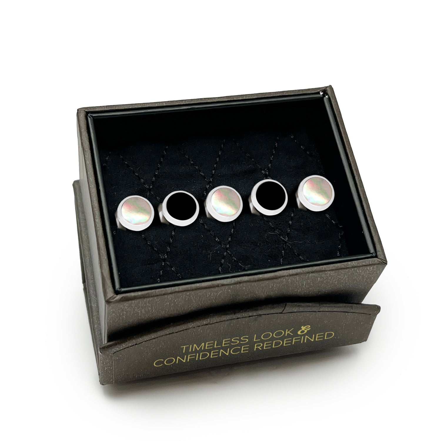 Double Sided Onyx and Mother of Pearl Round Beveled 5-Studs - SARTORO94