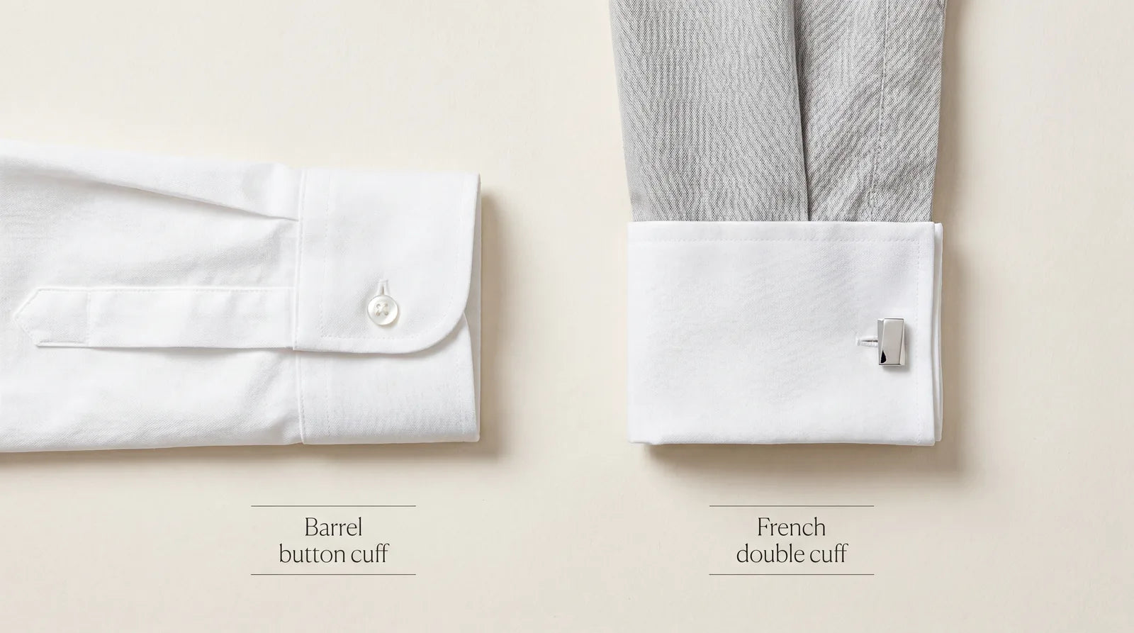 Barrel button cuff and French double cuff dress shirt cuffs compared
