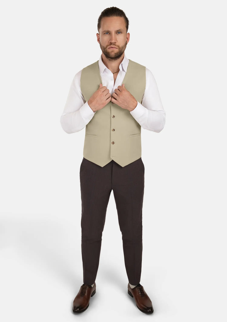 Dune Beige Cotton Vest - SARTORO611
