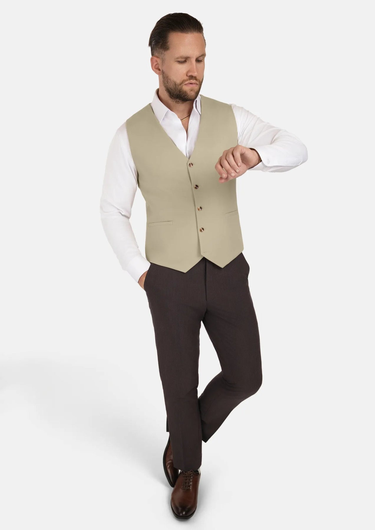 Dune Beige Cotton Vest - SARTORO