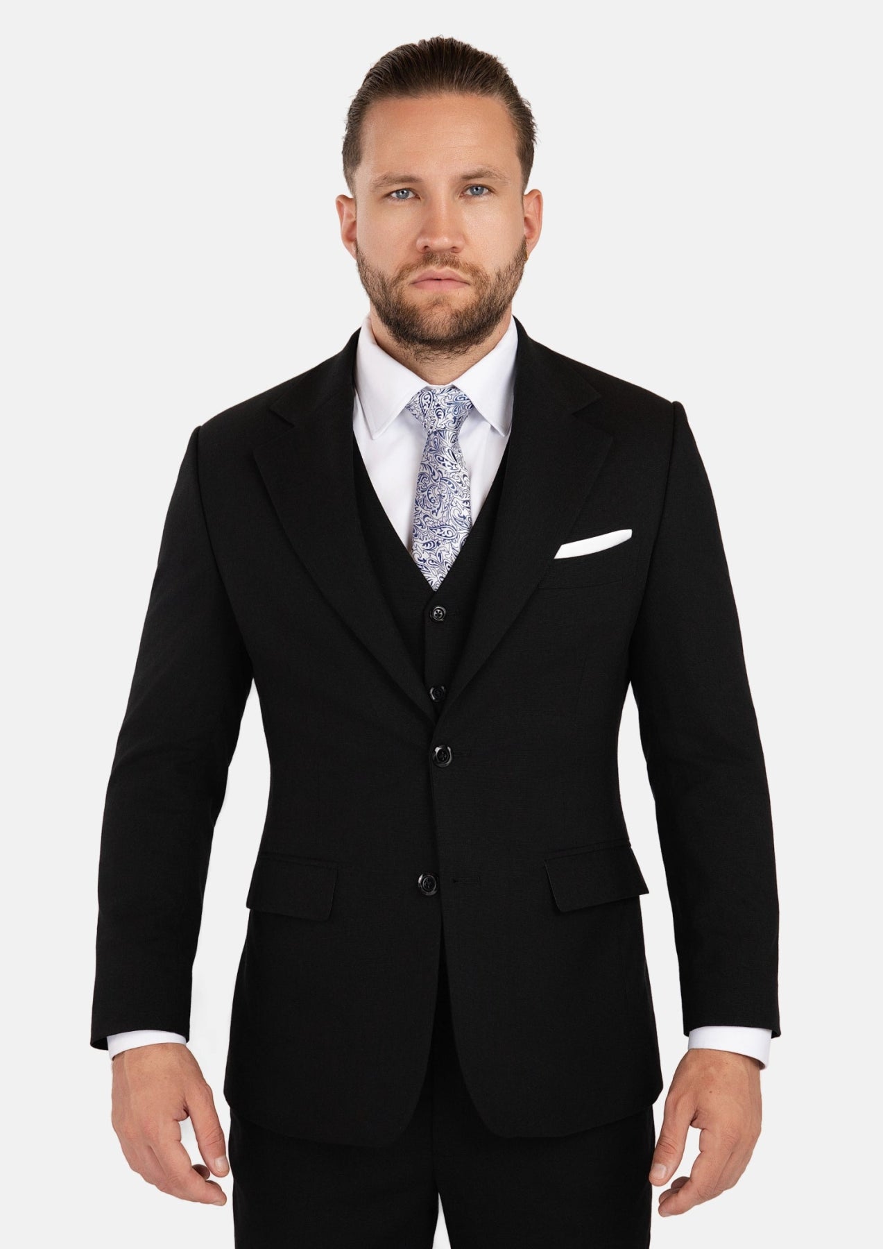 Men's Ellis Black Linen Blend Suit | SARTORO Men's Ellis Black Linen Blend Suit | SARTORO