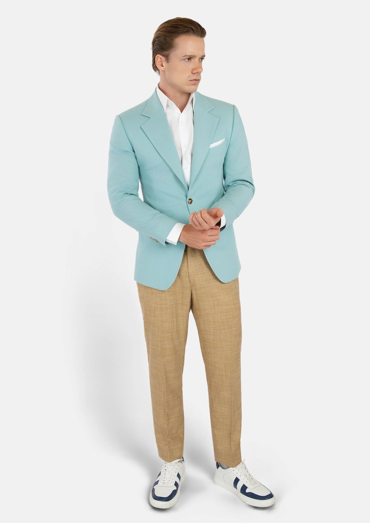 Ellis Light Teal Linen Blend Jacket - SARTORO