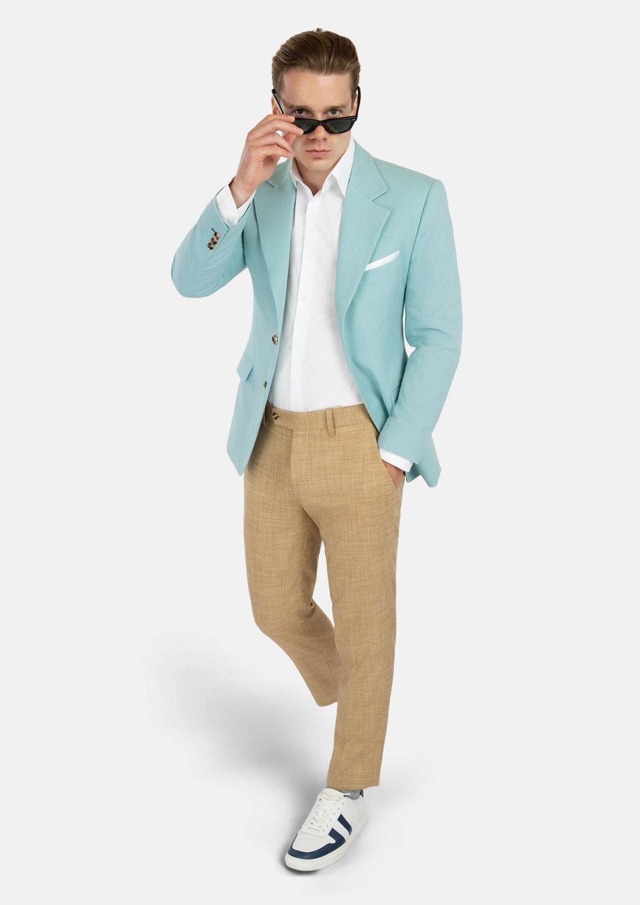 Ellis Light Teal Linen Blend Jacket - SARTORO