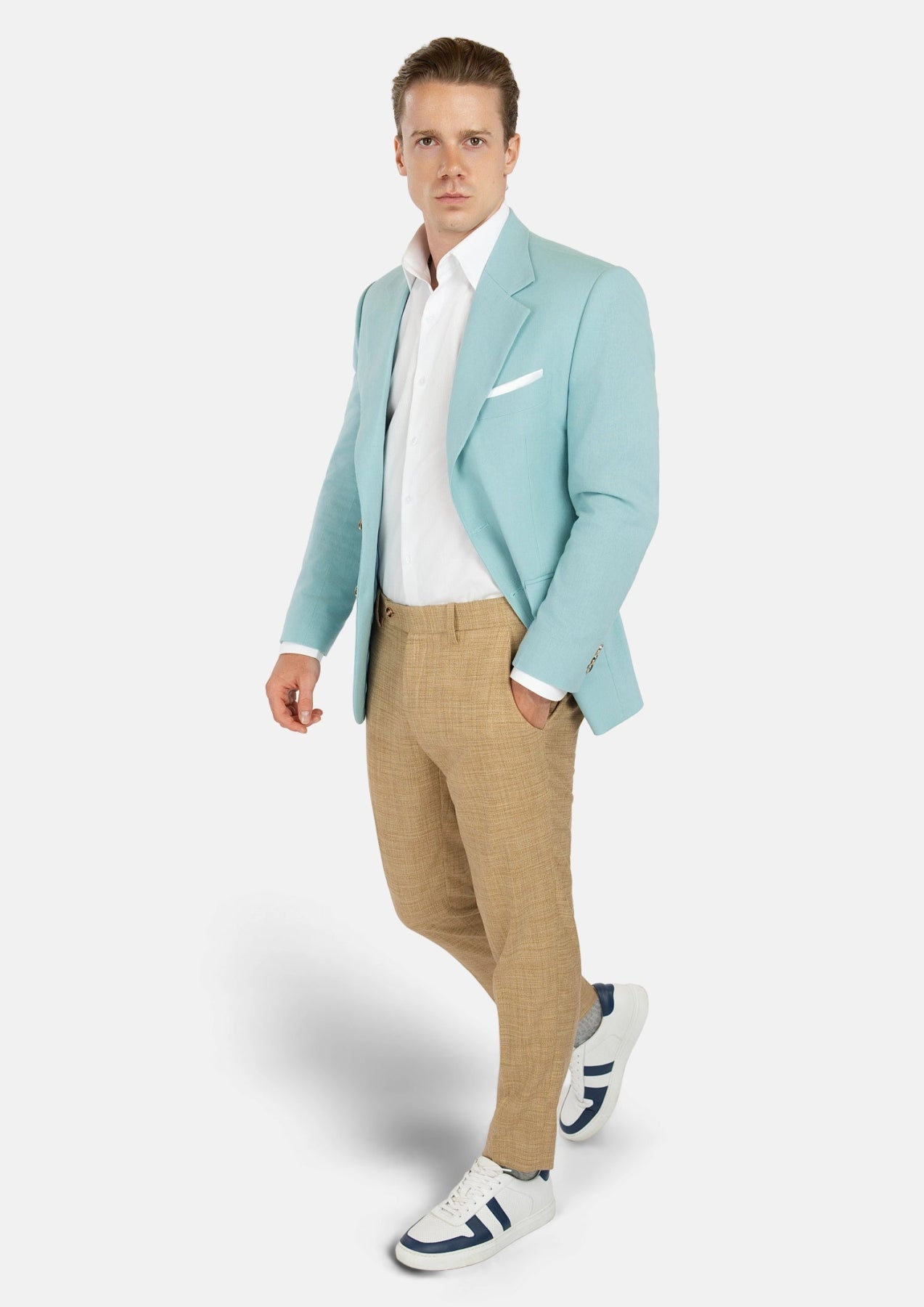 Ellis Light Teal Linen Blend Jacket - SARTORO