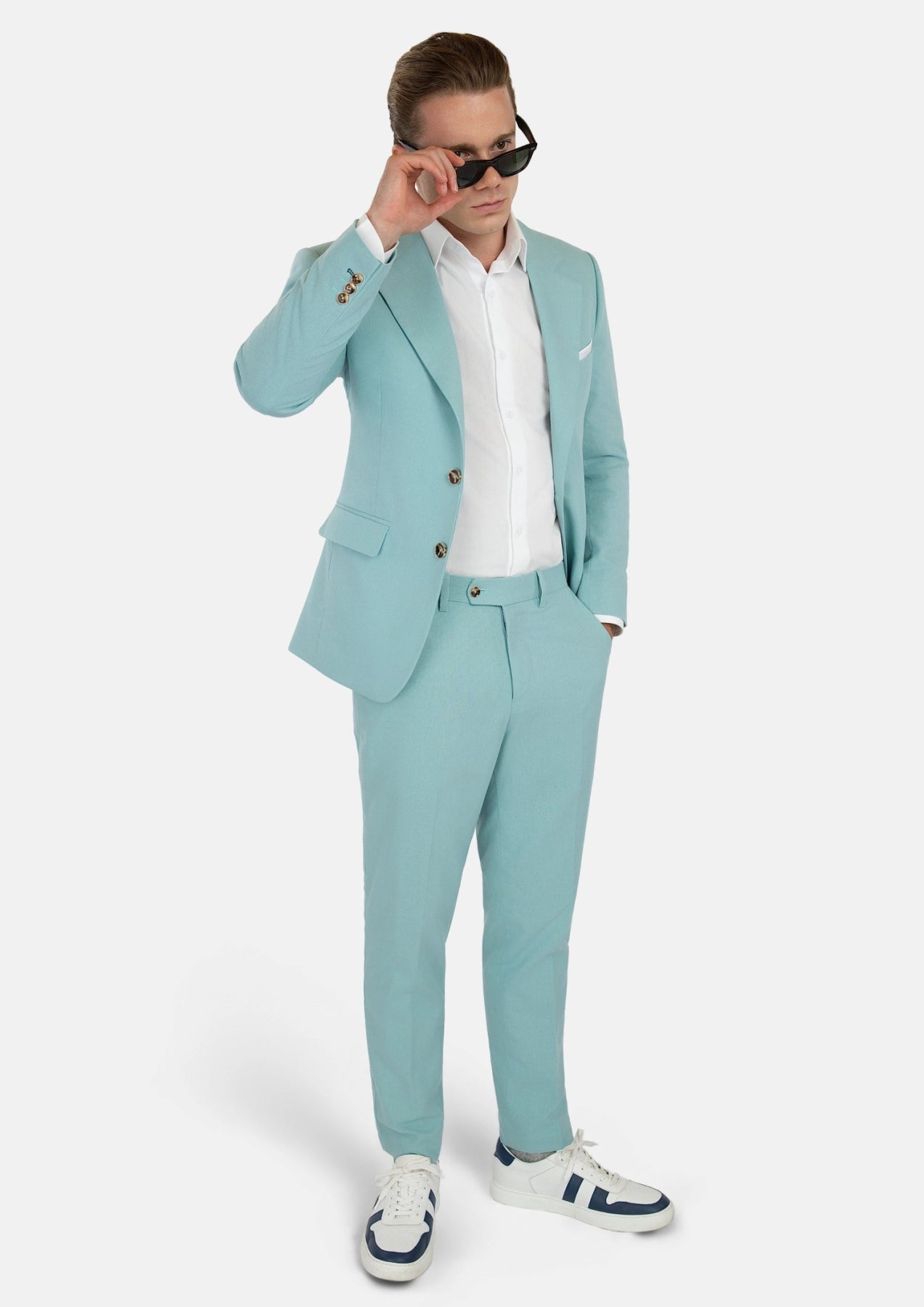 Ellis Light Teal Linen Blend Suit - SARTORO