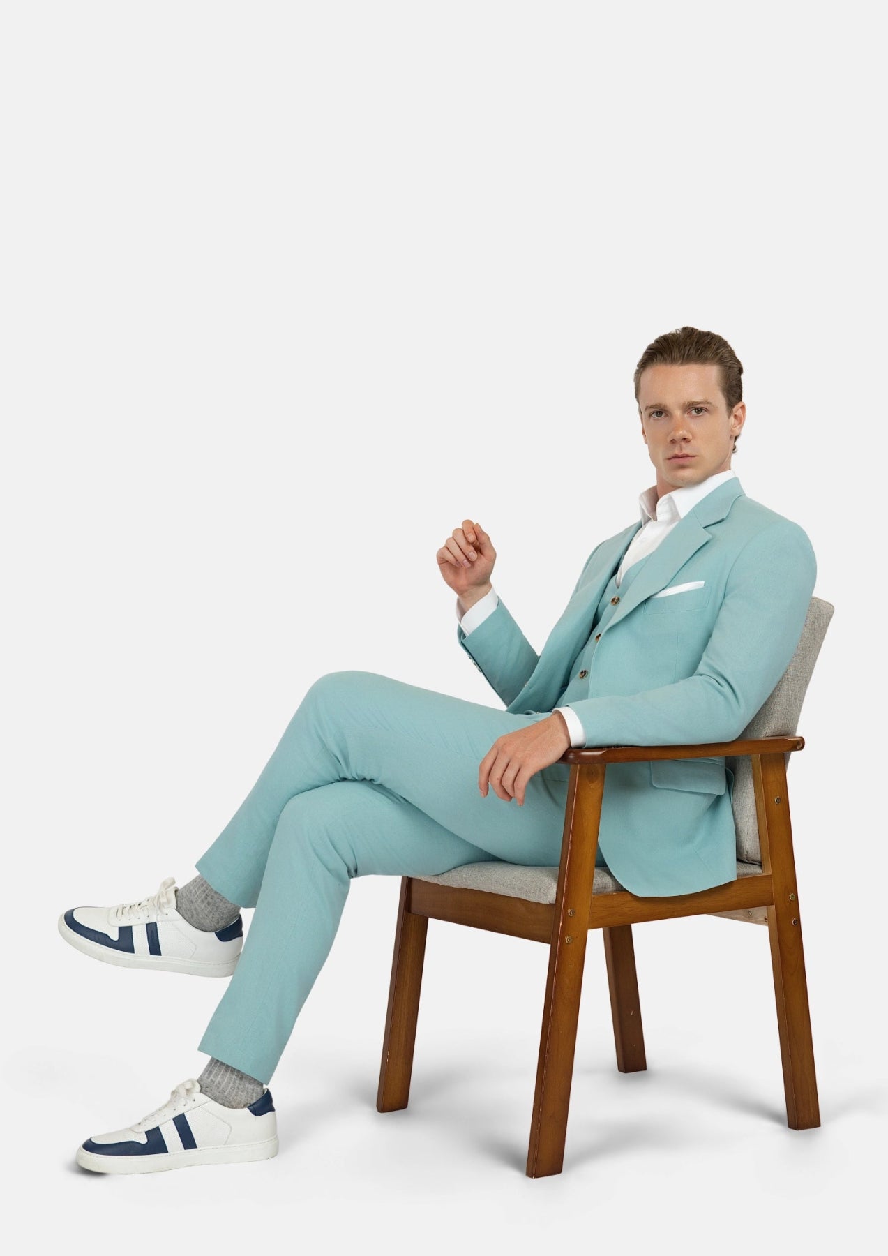 Ellis Light Teal Linen Blend Suit - SARTORO