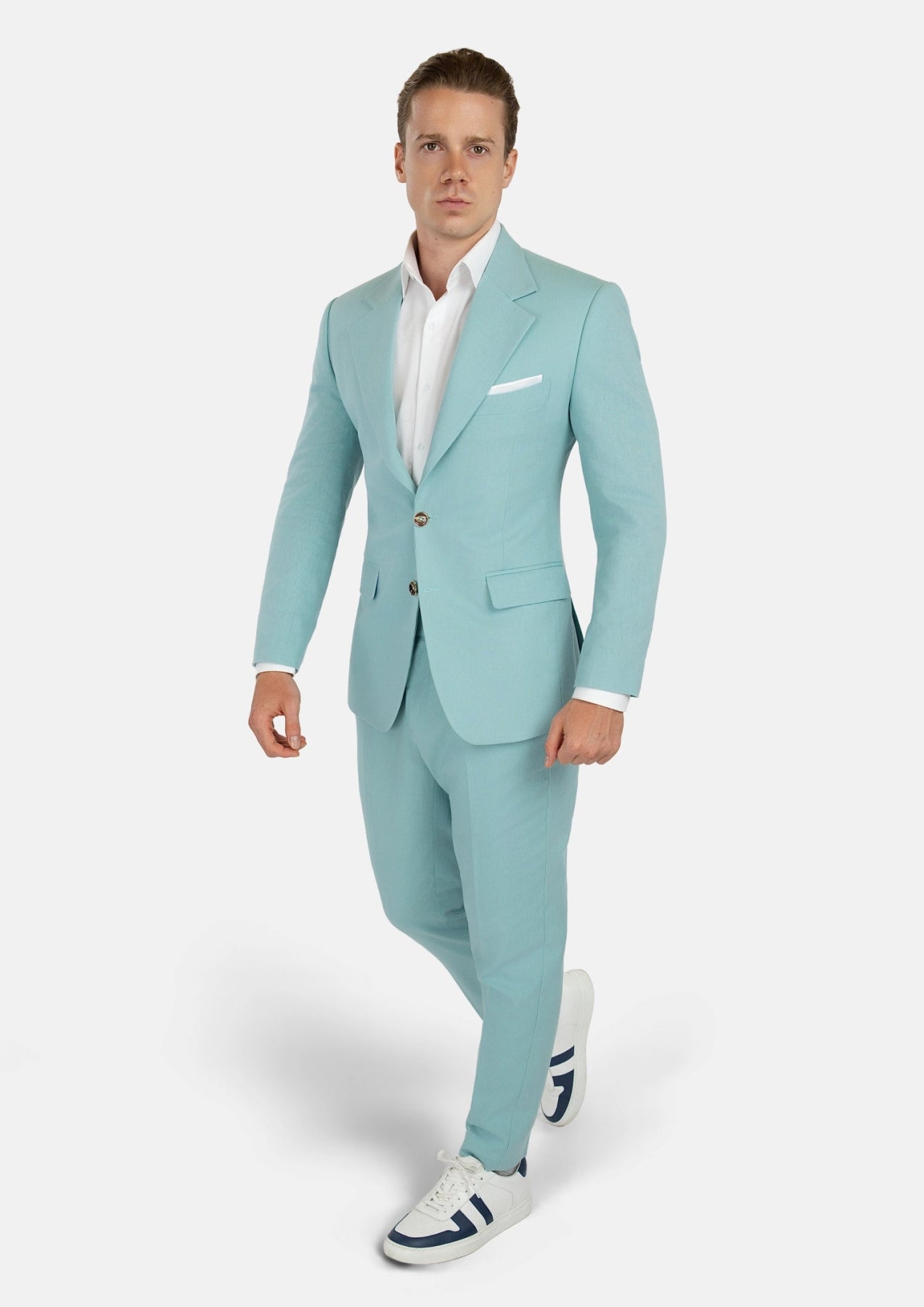 Ellis Light Teal Linen Blend Suit - SARTORO