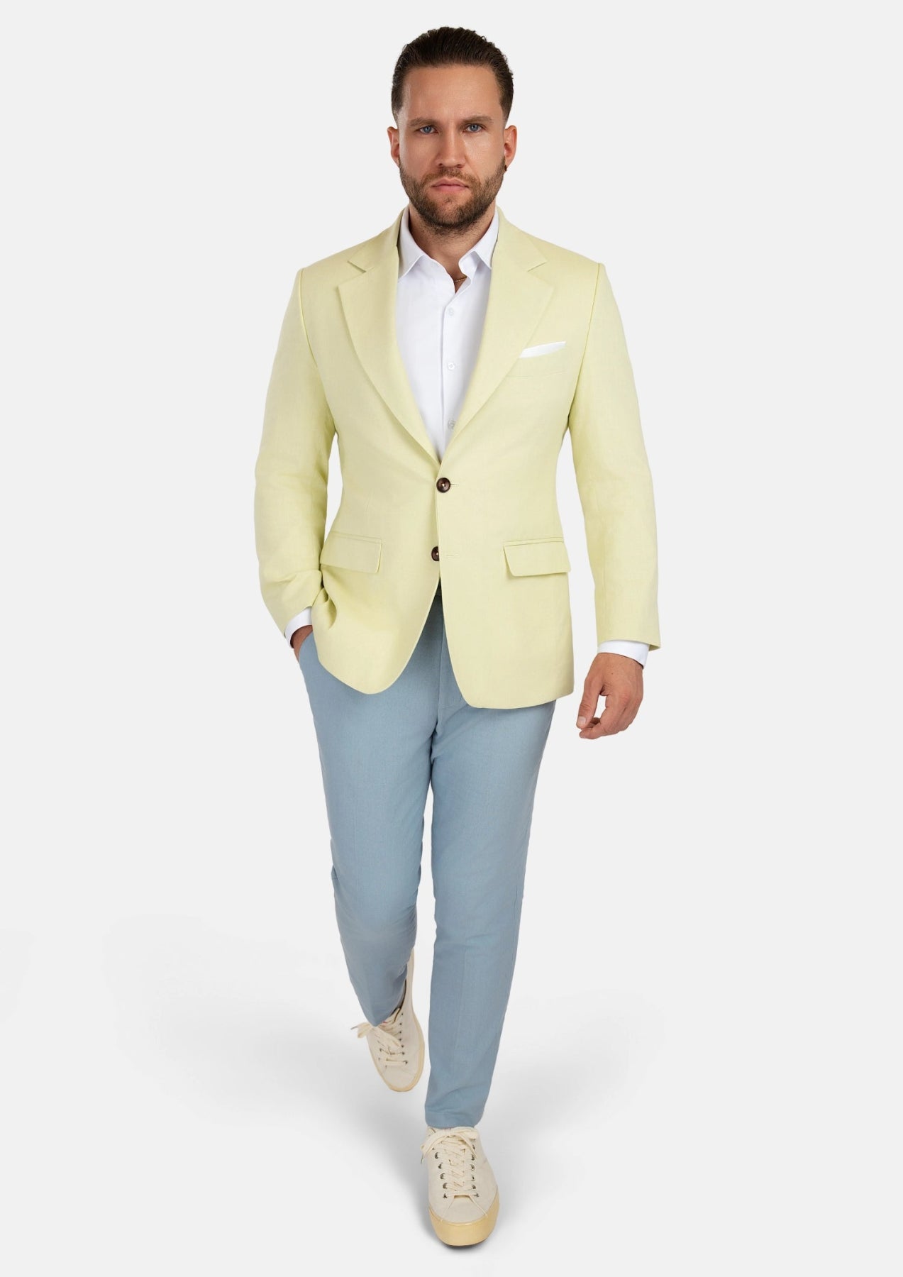 Ellis Olive Cream Linen Blend Jacket - SARTORO