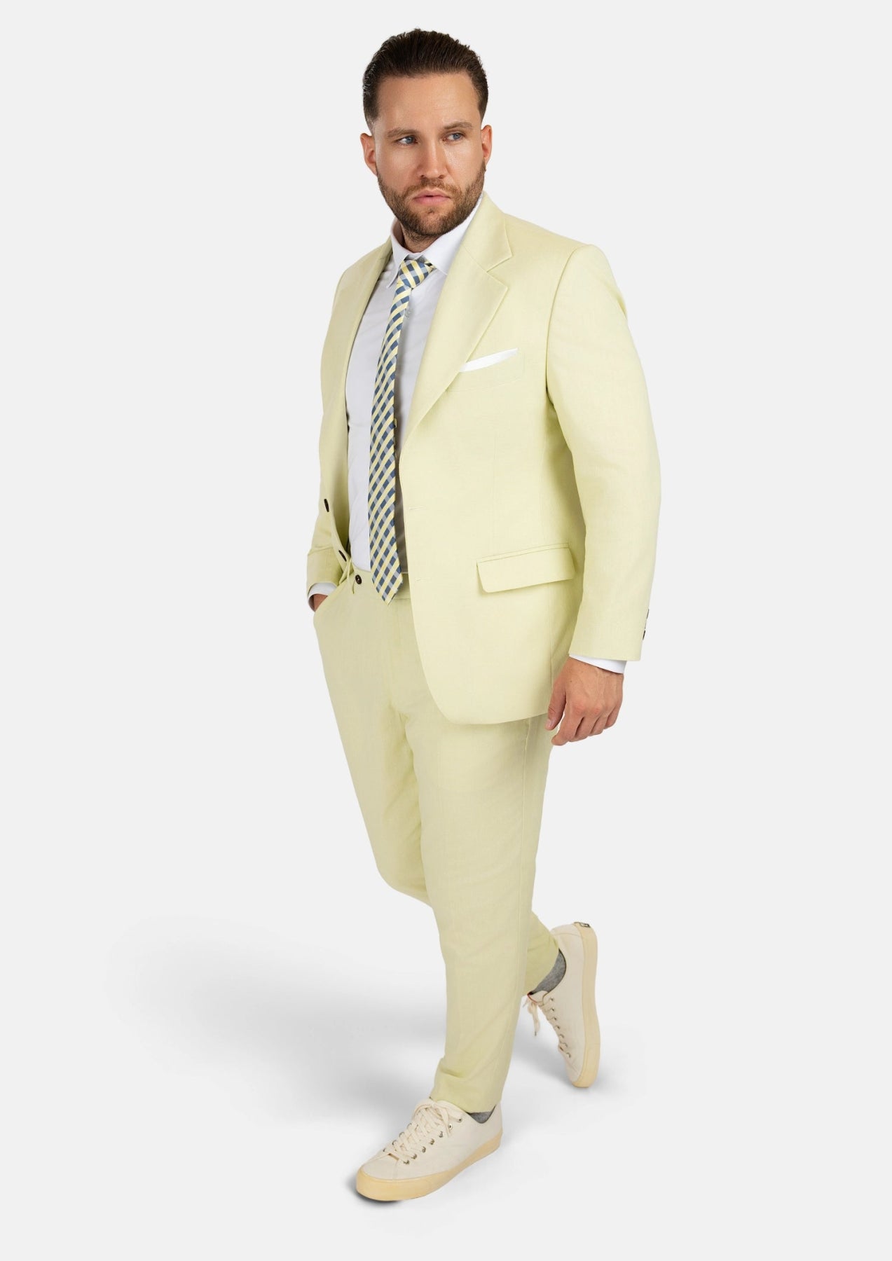Ellis Olive Cream Linen Blend Suit - SARTORO