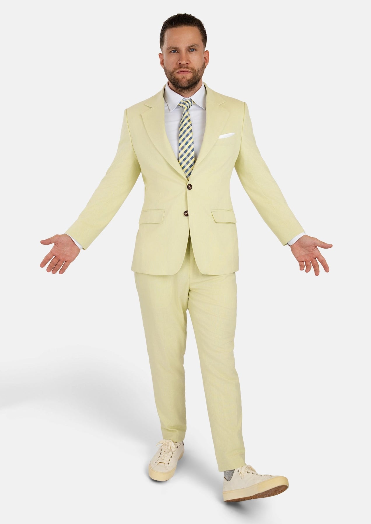 Ellis Olive Cream Linen Blend Suit - SARTORO