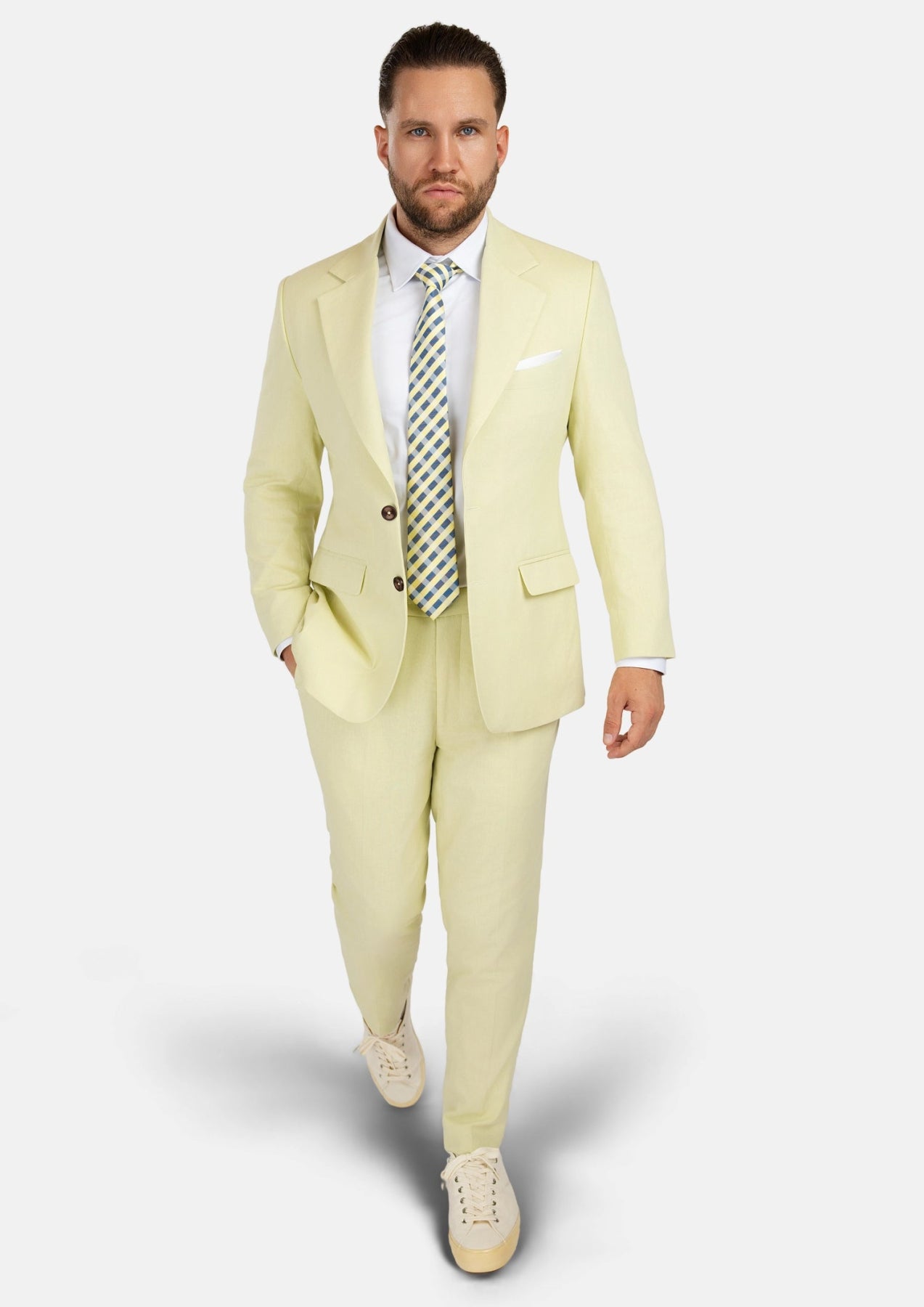 Ellis Olive Cream Linen Blend Suit - SARTORO