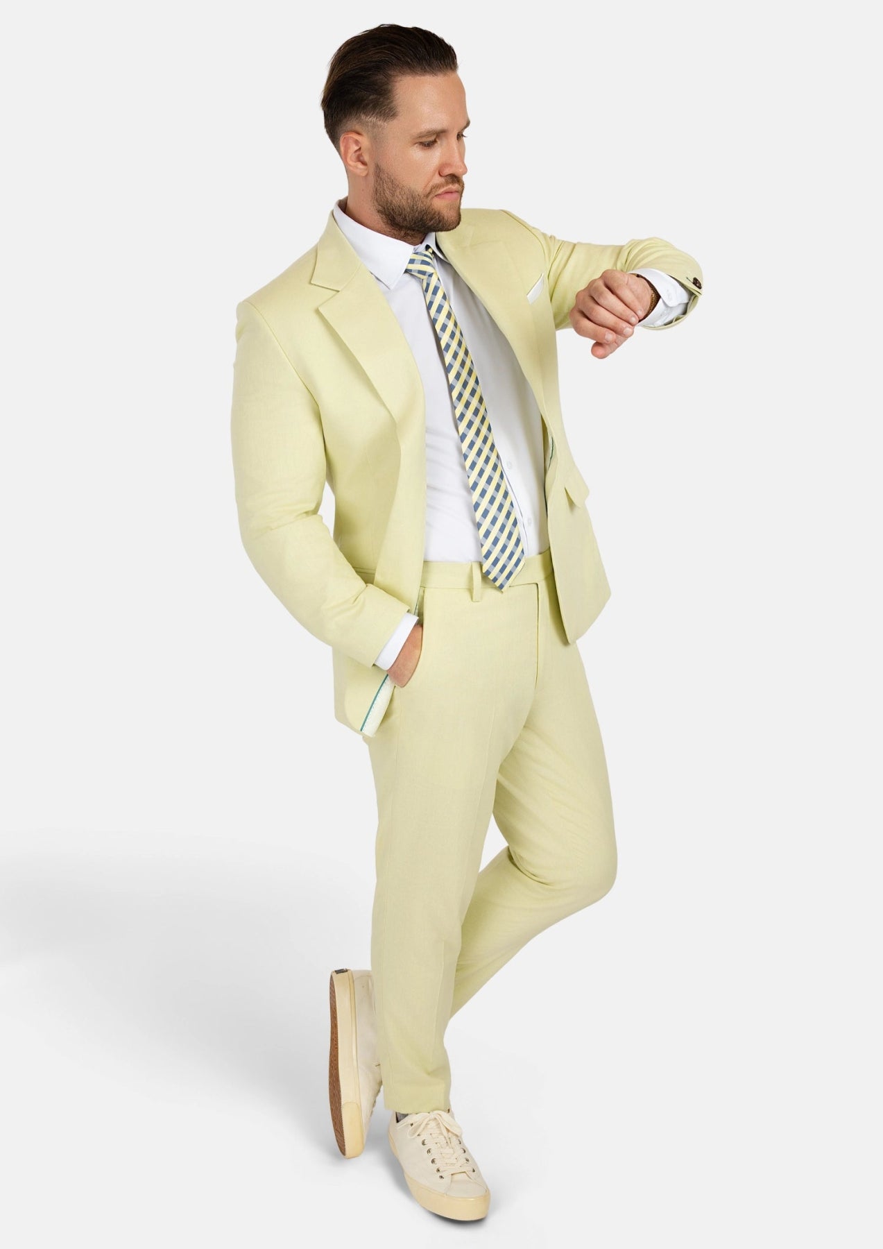 Ellis Olive Cream Linen Blend Suit - SARTORO