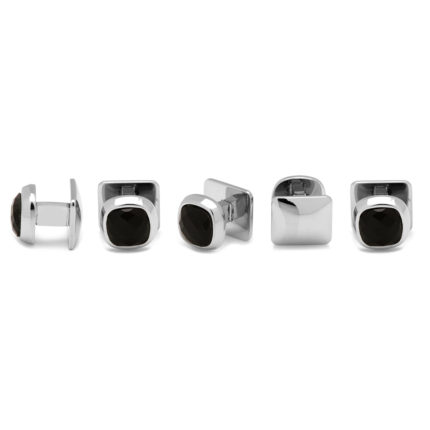 Faceted Onyx Cushion Stainless Steel 5-Stud Set - SARTORO332