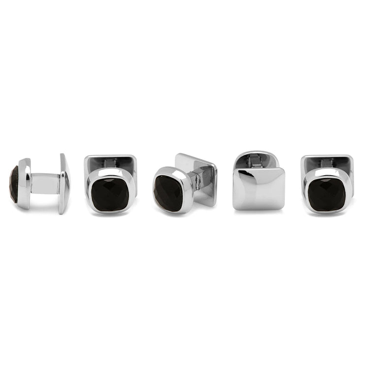Faceted Onyx Cushion Stainless Steel 5-Stud Set - SARTORO417