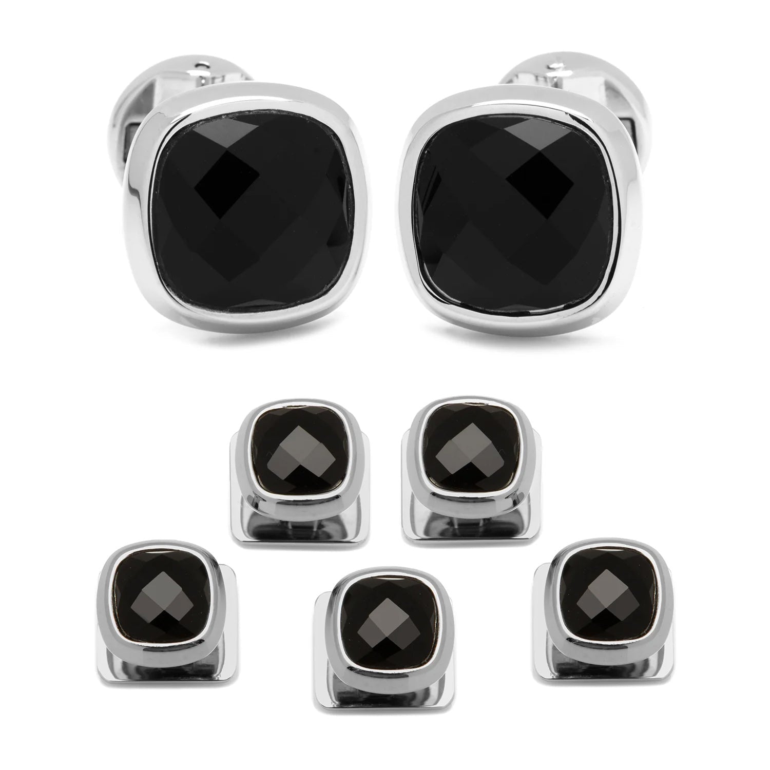 Faceted Onyx Cushion Stainless Steel 5-Stud Set401