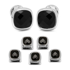 Faceted Onyx Cushion Stainless Steel 5-Stud Set - SARTORO