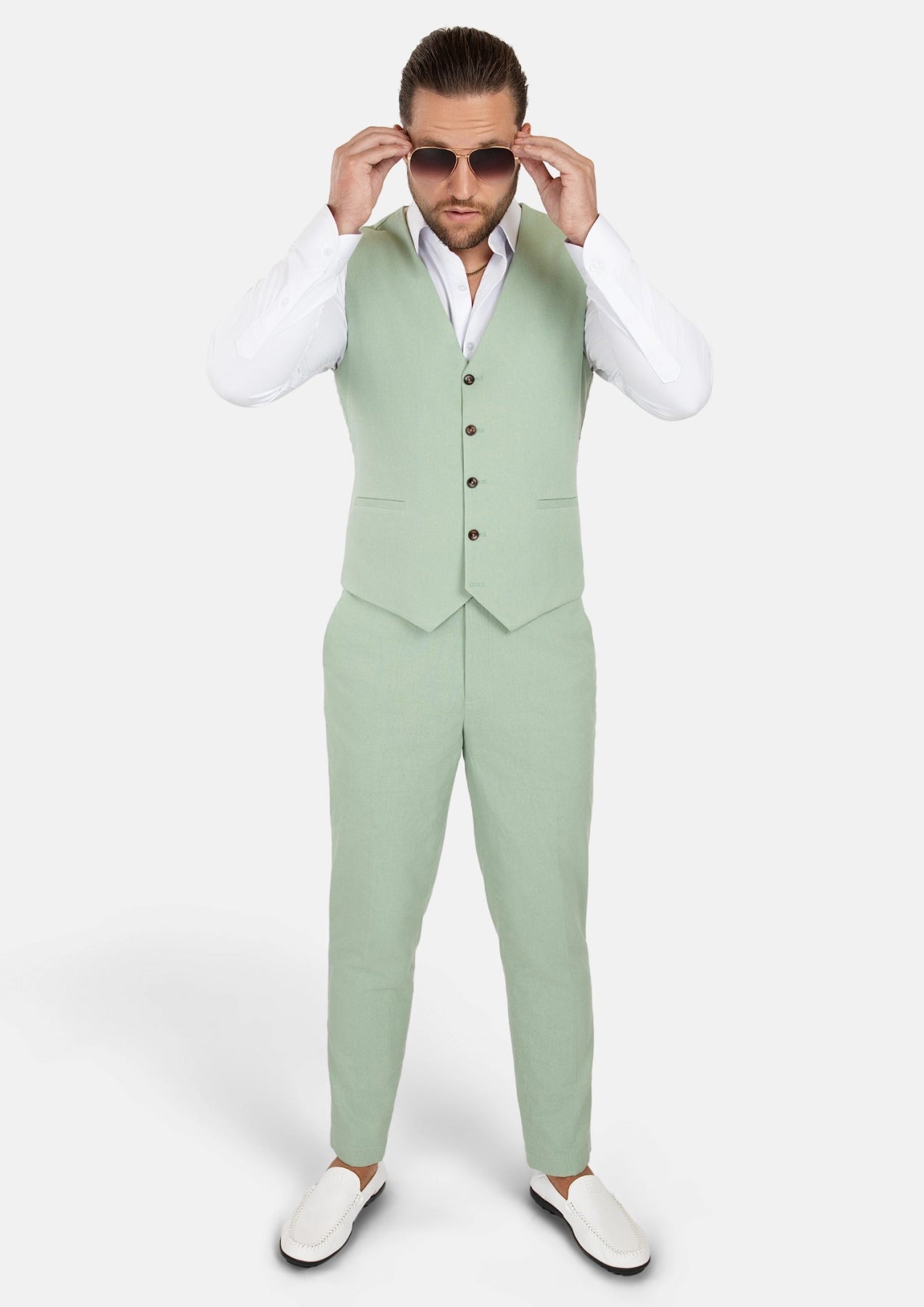 Fern Green Linen Blend Vest - SARTORO