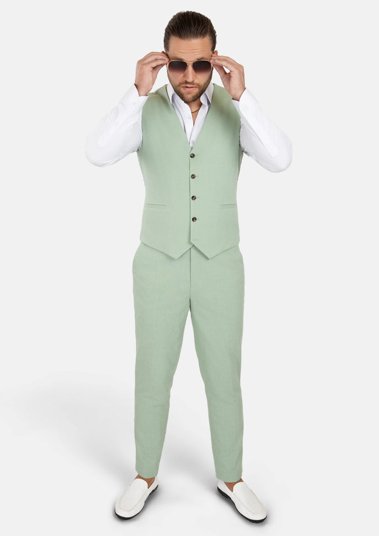 Fern Green Linen Blend Vest - SARTORO681