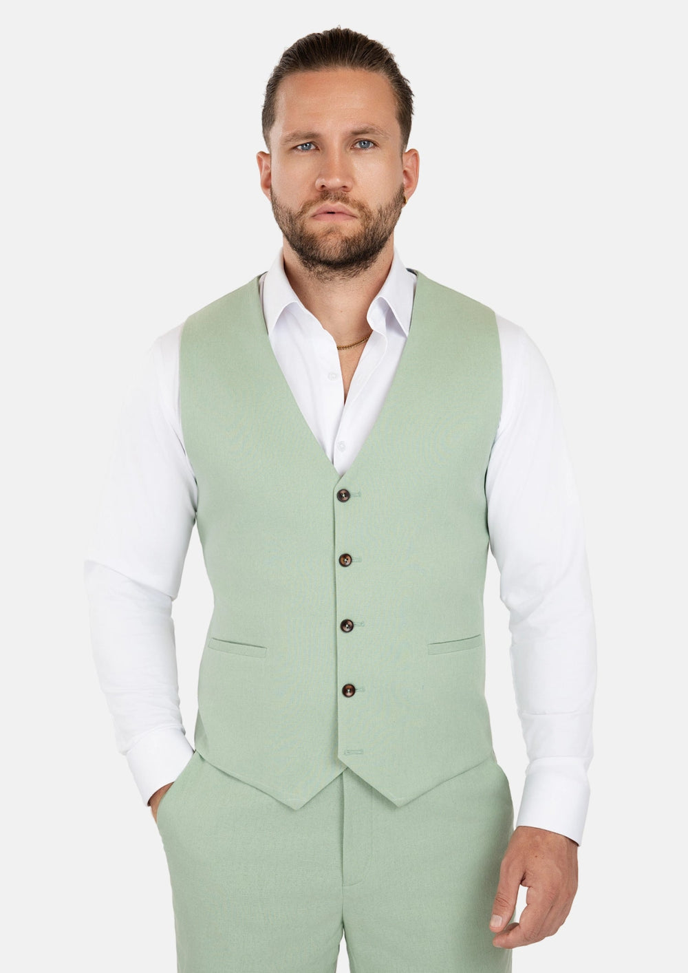 Fern Green Linen Vest631