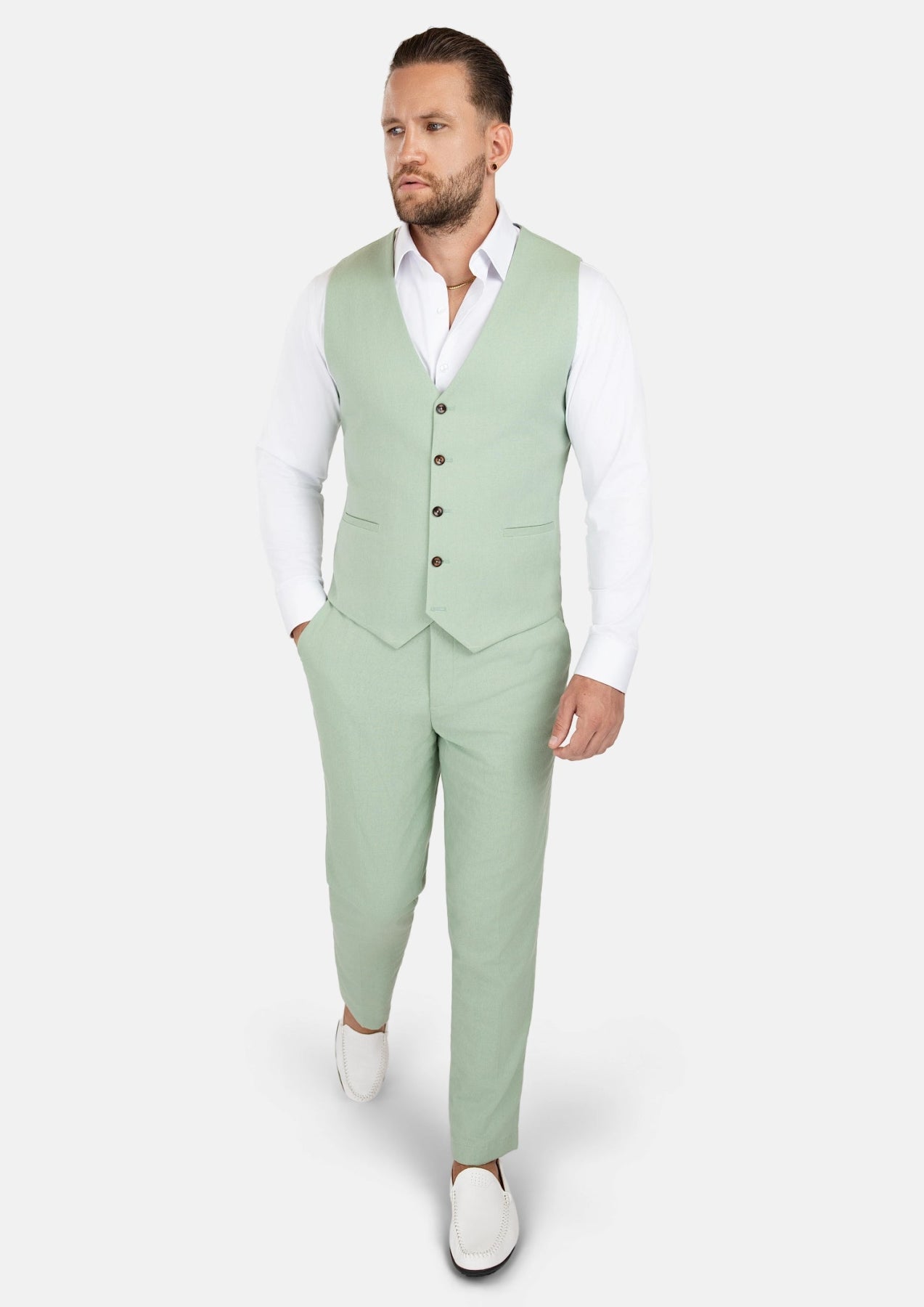 Fern Green Linen Blend Vest - SARTORO