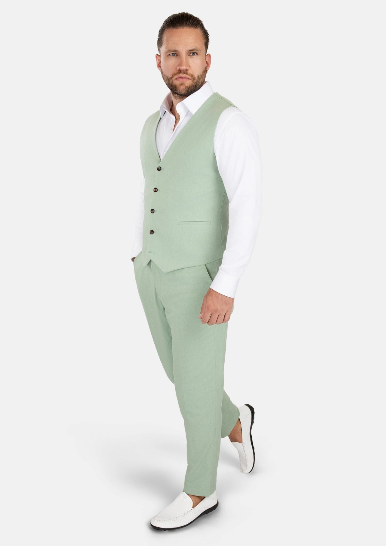 Fern Green Linen Blend Vest - SARTORO