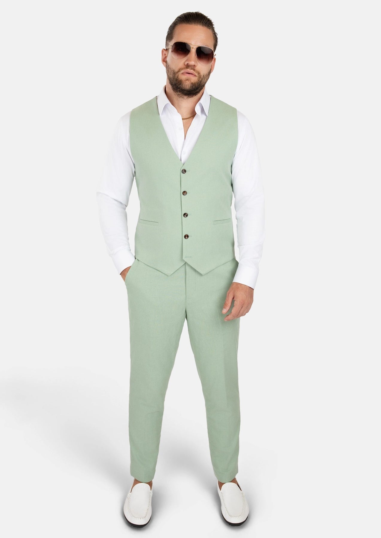 Fern Green Linen Blend Vest - SARTORO