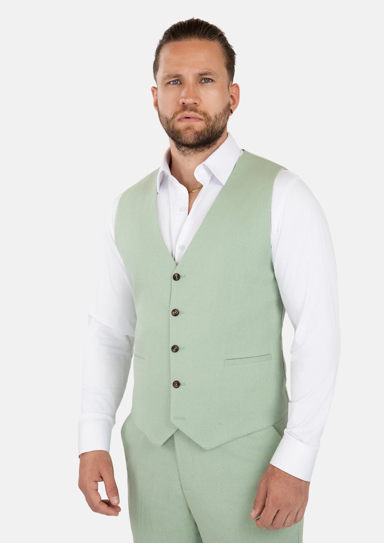 Fern Green Linen Blend Vest - SARTORO
